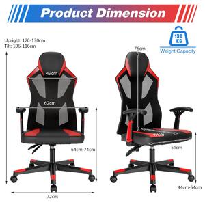 Costway Racing Style Gaming Chair with Adjustable Back Height-Red
