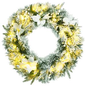 Costway 60cm Pre-Lit Christmas Wreath with 50 LED Lights and Built-in Timer