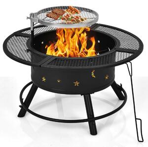 Costway Outdoor Fire Pit with Removable BBQ Grill and Log Grate