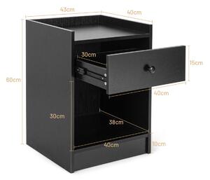 Costway Set of 2 Bedside Table with a Drawer and Open Shelf-Black