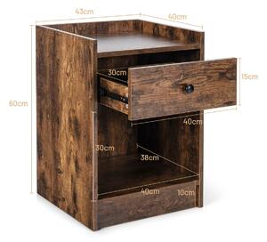 Costway Set of 2 Bedside Table with a Drawer and Open Shelf-Deep Brown