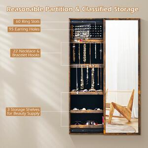 Costway Wall-mounted Jewellery Storage Cabinet with Full-Length Mirror-Brown