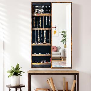 Costway Wall-mounted Jewellery Storage Cabinet with Full-Length Mirror-Brown