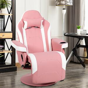 Costway Electric Massage Gaming Chair with Cup Holder and Side Pouch-Pink