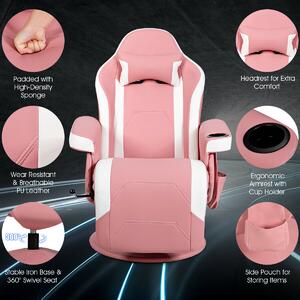 Costway Electric Massage Gaming Chair with Cup Holder and Side Pouch-Pink