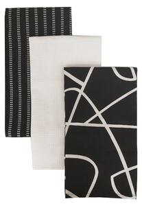 Set of 3 Curves Tea Towel Black and white