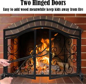 Costway Fireplace Screen with Magnetic Doors for Wood and Coal