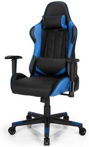 Costway Swivel High Back Racing Chair with Headrest and Lumbar Pillow-Blue