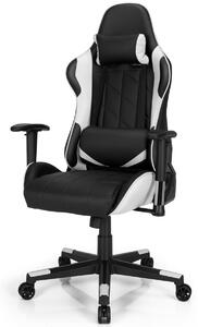 Costway Swivel High Back Racing Chair with Headrest and Lumbar Pillow-White