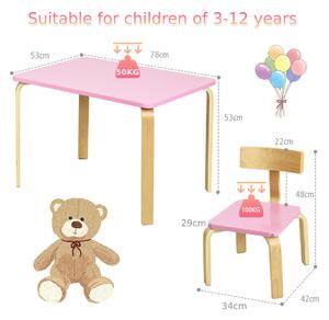Costway 3-Piece Children's Table and Chair Set-Pink