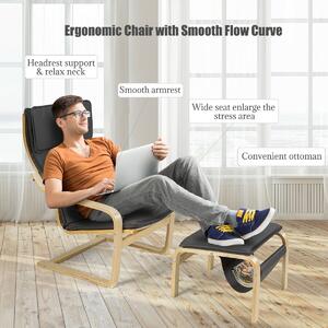 Costway Wooden Lounge Chair with Footstool and Removable Cushion-Grey