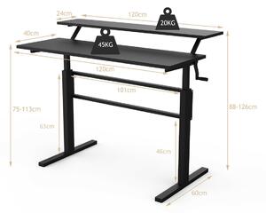 Costway 2-Tier Height Adjustable Standing Desk with Crank Handle-Black