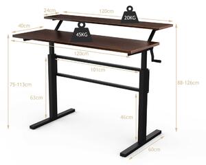 Costway 2-Tier Height Adjustable Standing Desk with Crank Handle-Coffee