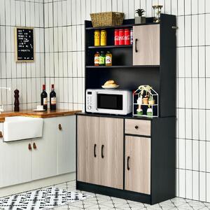 Costway Costway tall Kitchen Cupboard with Adjustable Shelves and drawers-Black