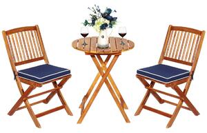 Costway Costway 3 Piece Folding Bistro Set with Cushions for Patio-Blue