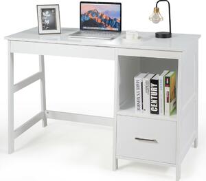 Costway Costway Wooden Laptop Table with Drawers and Shelf-White