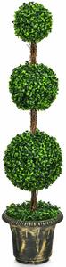 Costway Costway Artificial Triple Ball Shaped Topiary Tree with Wooden Rattan