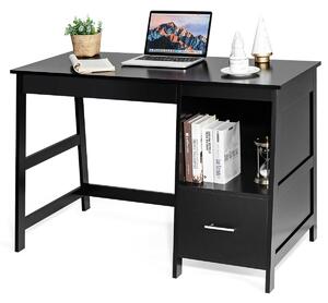 Costway Costway Wooden Laptop Table with Drawers and Shelf-Black