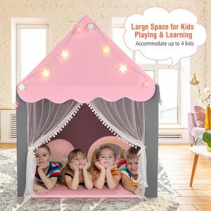 Costway Large Kids Play House with Washable Mat and Star Lights-Pink