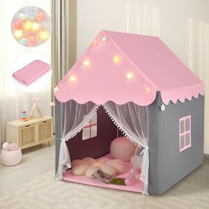 Costway Large Kids Play House with Washable Mat and Star Lights-Pink