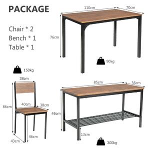 Costway 4Pcs Dining Table and Chair Set with Storage Bench-Deep Brown