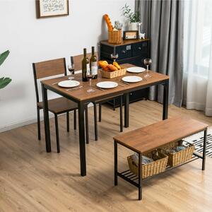 Costway 4Pcs Dining Table and Chair Set with Storage Bench-Deep Brown