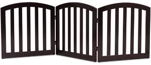 Costway 3-Panel Wooden Dog Gate with Freestanding Folding Design-Brown