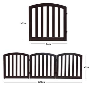 Costway 3-Panel Wooden Dog Gate with Freestanding Folding Design-Brown