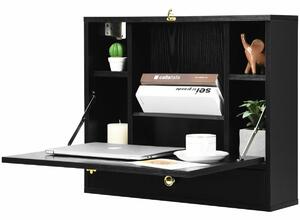 Costway Wall Mounted Wooden Cabinet with Drop Down Desk-Black