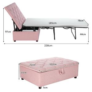 Costway 2-in-1 Convertible Sofa Bed with Mattress for Home and Office-Pink