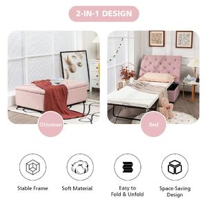 Costway 2-in-1 Convertible Sofa Bed with Mattress for Home and Office-Pink