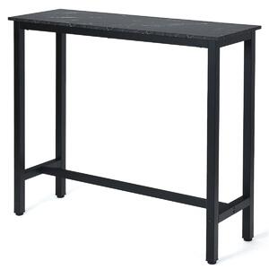 Costway Marble Rectangular Bar Table with Footrest and Adjustable Footpads-Black