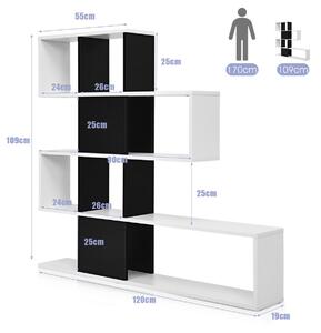 Costway 5-Tier Display and Storage Bookshelf for Home and Office-Black and White