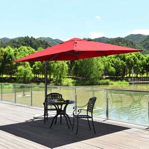 Costway 3m Patio Cantilever Umbrella with 4-Level Tilting Adjustment and Crank Handle-Red