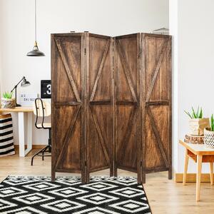 Costway 4 Panel Folding Room Divider with V-Shaped Pattern-Brown