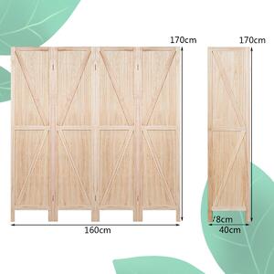 Costway 4 Panel Folding Room Divider with V-Shaped Pattern-Natural