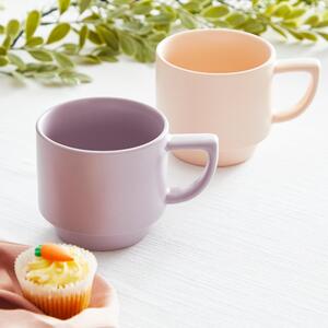 Set of 2 Lilac Pink Stackable Mugs Purple/Pink