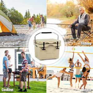 Costway Heavy Duty Portable Ice Chest with Cup Holders for Camping Travel -Coffee