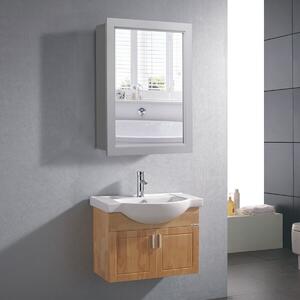 Costway Adjustable Wall Mounted Storage Cupboard with Mirror for Bathroom-Grey