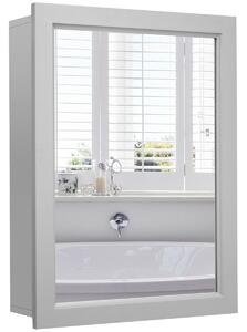 Adjustable Wall Mounted Storage Cupboard with Mirror for Bathroom-Grey