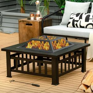 Costway 3 in 1 Round Fire Pit Set Outdoor Fireplace for BBQ Camping