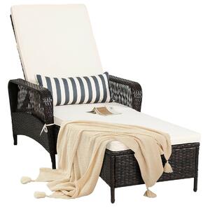 Costway Rattan Sun Lounger with Removable Cushion and Pillow for Outdoor