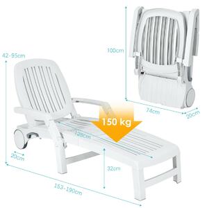 Costway Adjustable Folding Outdoor Chaise Lounge Chair With Storage and Wheel-White