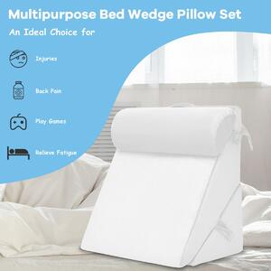 Costway Bed Wedge Pillow with Headrest and Washable Cover for Reading-White
