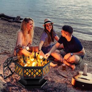 Costway Hexagon Charcoal Metal Fire Pit with Fire Poker for Patio-Black