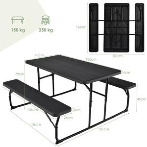 Costway Foldable Picnic Table Bench Set with Anti-slip Pads-Black