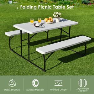 Costway Foldable Picnic Table Bench Set with Anti-slip Pads-White