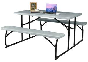 Costway Foldable Picnic Table Bench Set with Anti-slip Pads-Grey