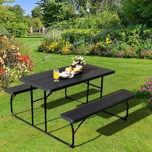 Costway Foldable Picnic Table Bench Set with Anti-slip Pads-Black