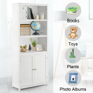 Costway Wooden Tall Bookcase with 3-Tier Storage Cabinet-White